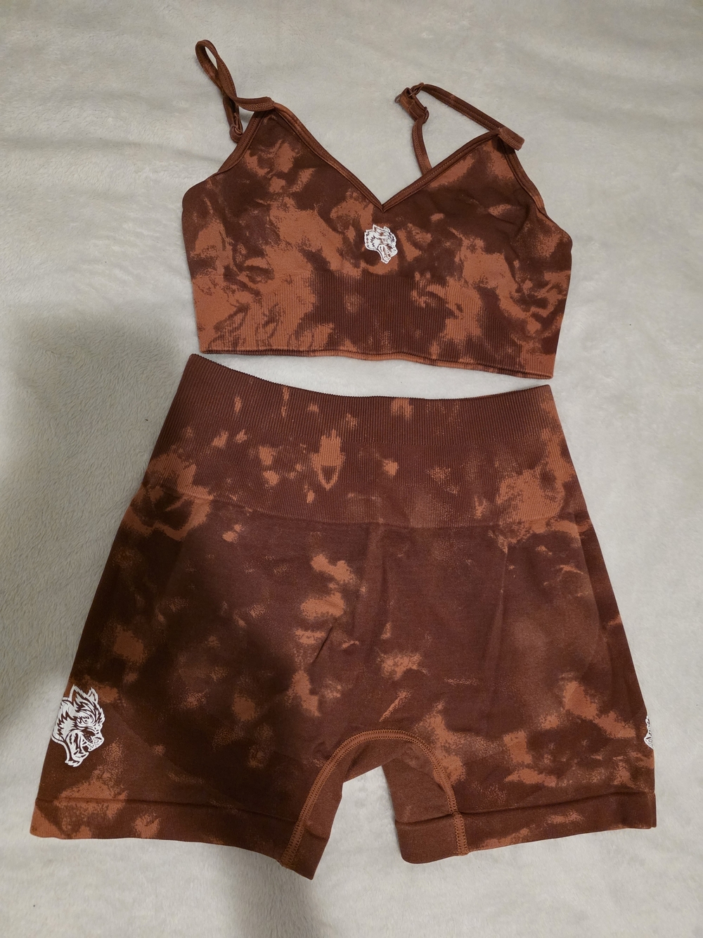 Darc Sport Women's Rust Brown Tie-Dye Athletic Shorts Set